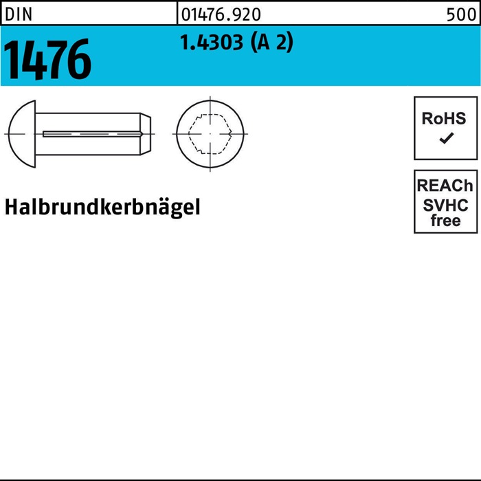 Halbrundkerbnagel DIN 1476 1,6x 4 1.4303 (A 2) 100 Stück