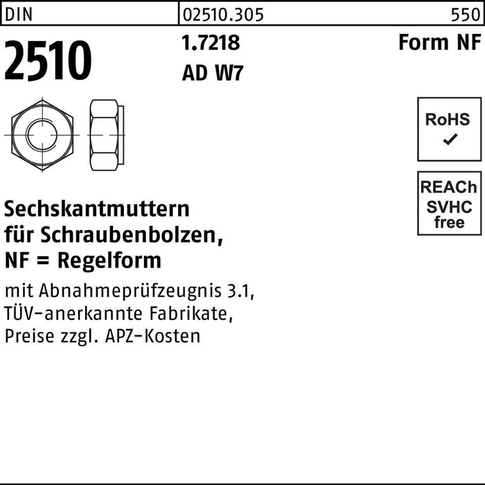 Sechskantmutter DIN 2510 f.Schraubenbolzen NF M48 1.7218 1 Stück