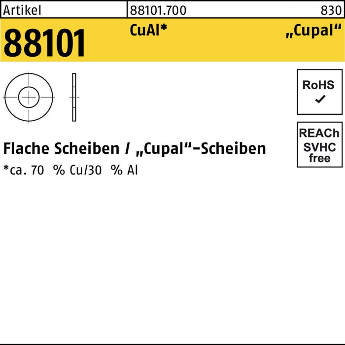 Unterlegscheibe R 88101 4/4,5x 10x 1 CuAl 200 Stück
