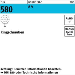 Ringschraube DIN 580 M 12 A 4 Ohne Oberflächenangabe 10 Stück