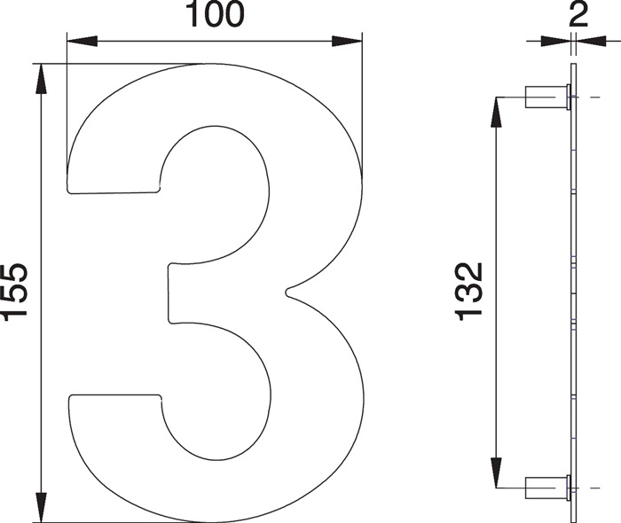 Hausnummer Ziffer 3 VA ma 155mm B.100mm EDI