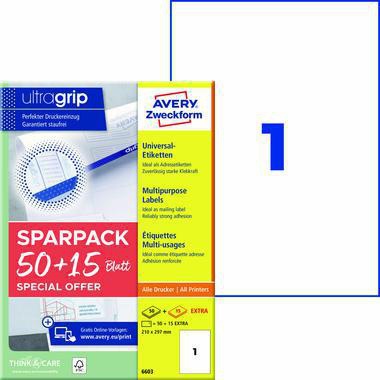 Avery Zweckform Etikett 6603 210x297mm 50+15St.