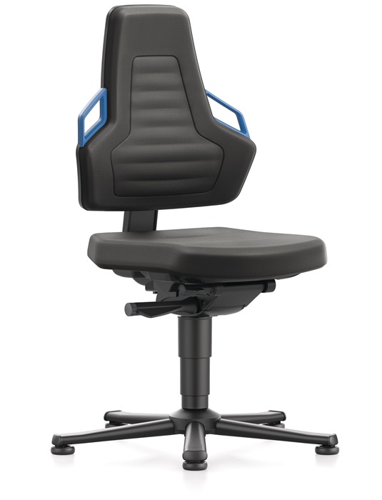 Arbeitsdrehstuhl Nexxit Bodengleiter Grifffarbe blau Skintecpolster schwarz