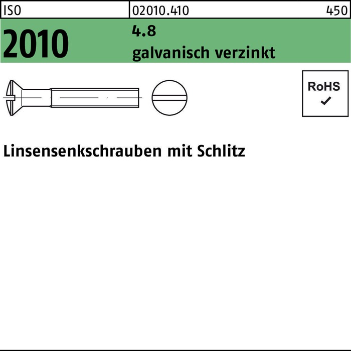 Linsensenkschraube ISO 2010 Schlitz M3x 5 4.8 galv.verz. 200 Stück
