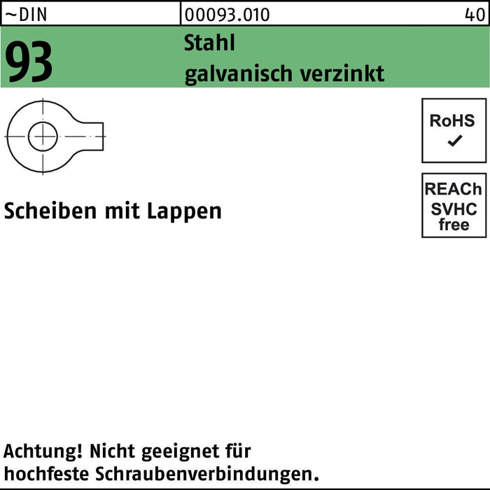 Unterlegscheibe DIN 93 Lappen 25 Stahl galv.verz. 100 Stück