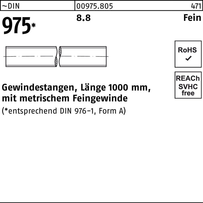Gewindestange DIN 975 M14x 1,5x 1000mm 8.8 1 Stück
