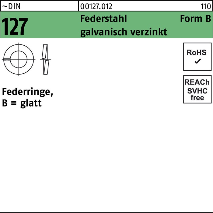 Federring DIN 127 B 7 Federstahl galv.verz. 1000 Stück