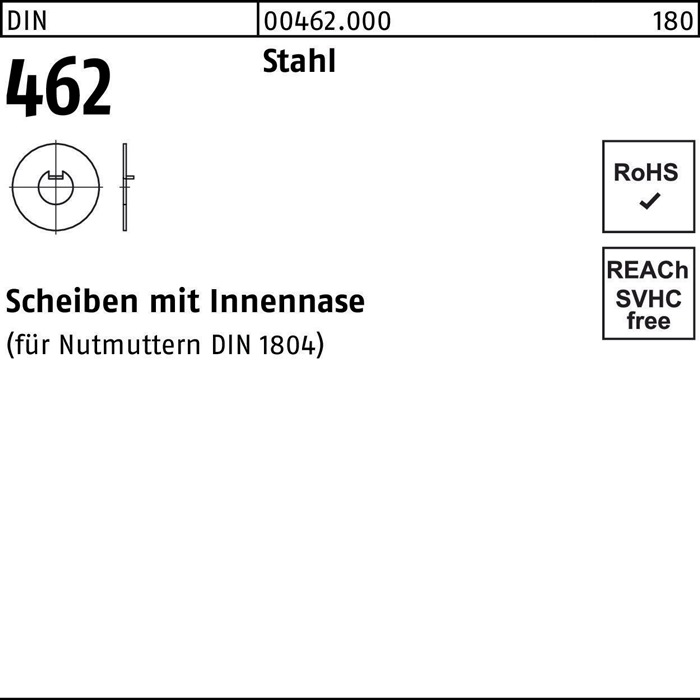 Scheibe DIN 462 m.Innennase 14 Stahl 100 Stück