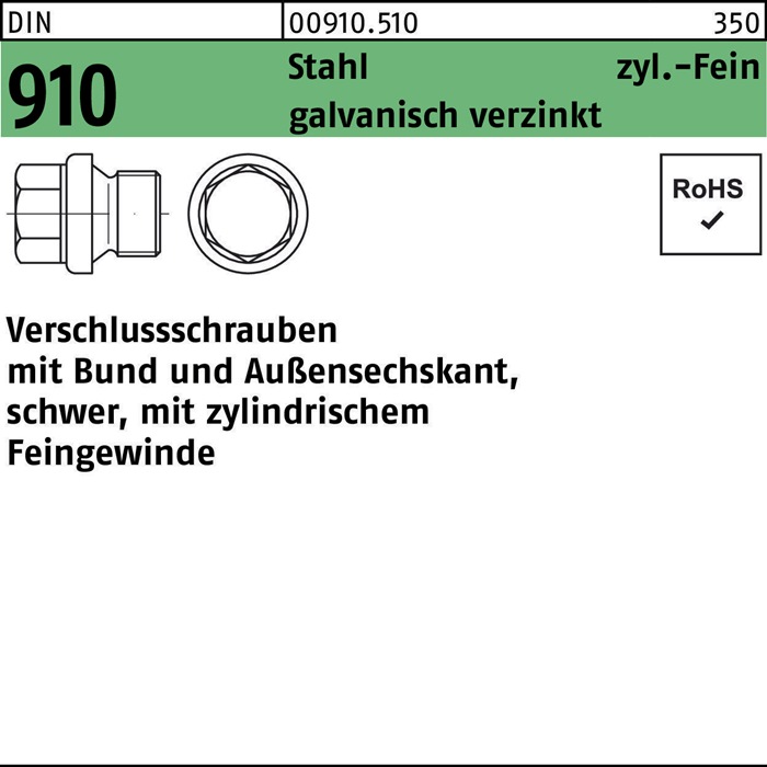 Verschlußschraube DIN 910 Bund/Außen-6-kt M18x1,5 Stahl galv.verz. 25St.