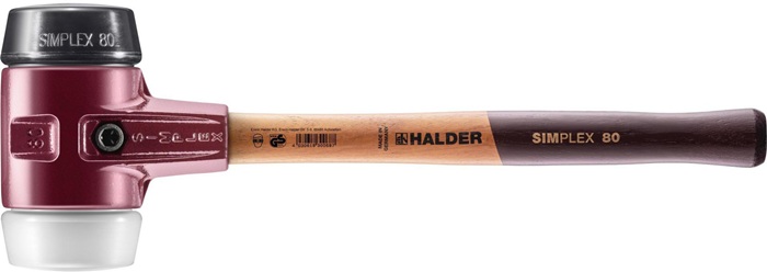 Schonhammer SIMPLEX L.490mm Kopf-D.80mm mittelh.HO Gum.schwarz/Superplast. weiß