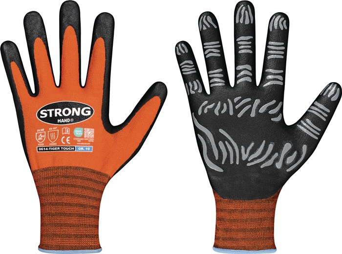 Handschuhe TIGER TOUCH Gr.9 orange/schwarz 92% PA/8% Elastan,Nitrilschaum