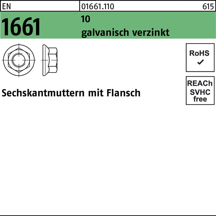 Sechskantmutter EN 1661 Flansch M5 10 galv.verz. 1000 Stück