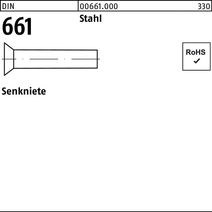 Senkniete DIN 661 2x 16 Stahl 1000 Stück