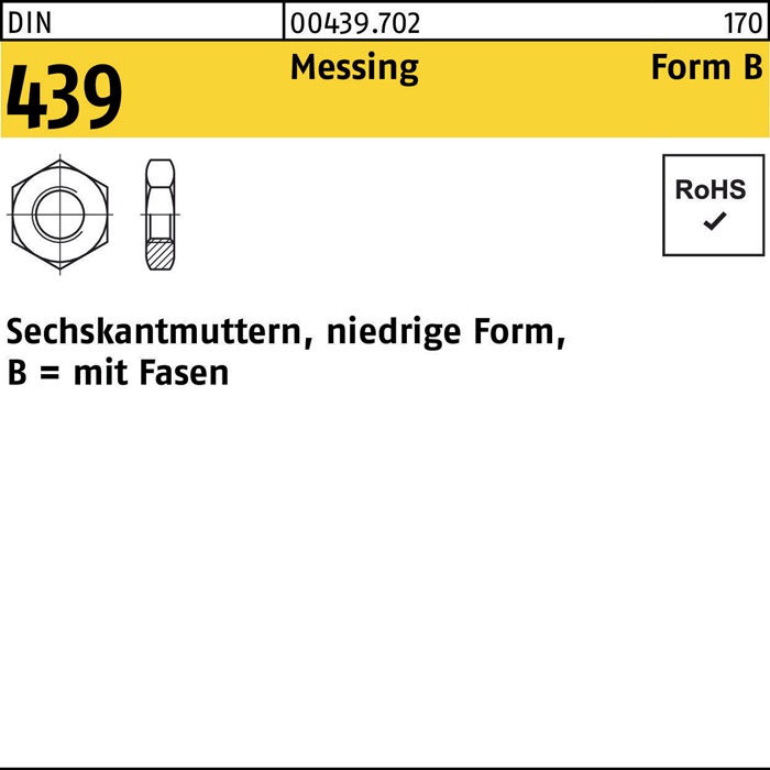 Sechskantmutter DIN 439/ISO 4035 FormB BM 10 Messing 500 Stück