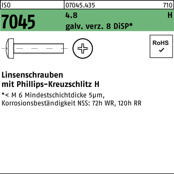 Flachkopfschraube ISO 7045 PH M4x10-H 4.8 galv.verz. 8 DiSP 2000St.