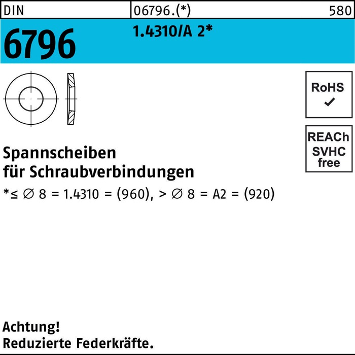 Spannscheibe DIN 6796 12x 29x 3 1.4310/A 2 250 Stück
