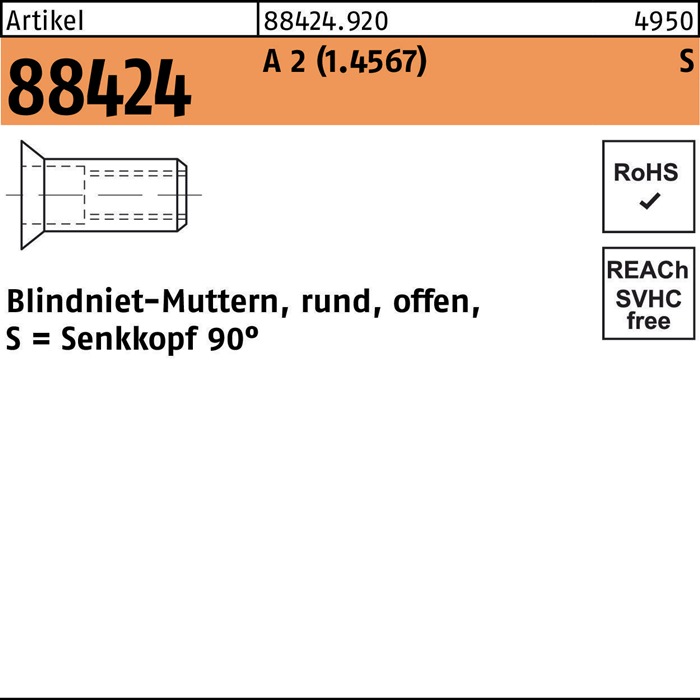 Blindnietmutter R 88424 SEKO M5 /3,5 -6,0 A 2 500 Stück