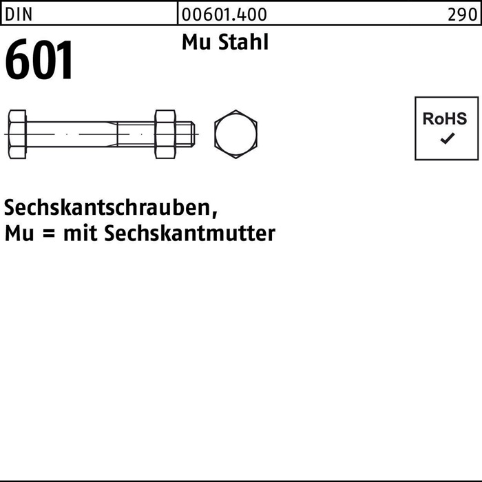 Sechskantschraube DIN 601 Sechskantmutter M24x 110 Mu Stahl 4.6 10 Stück