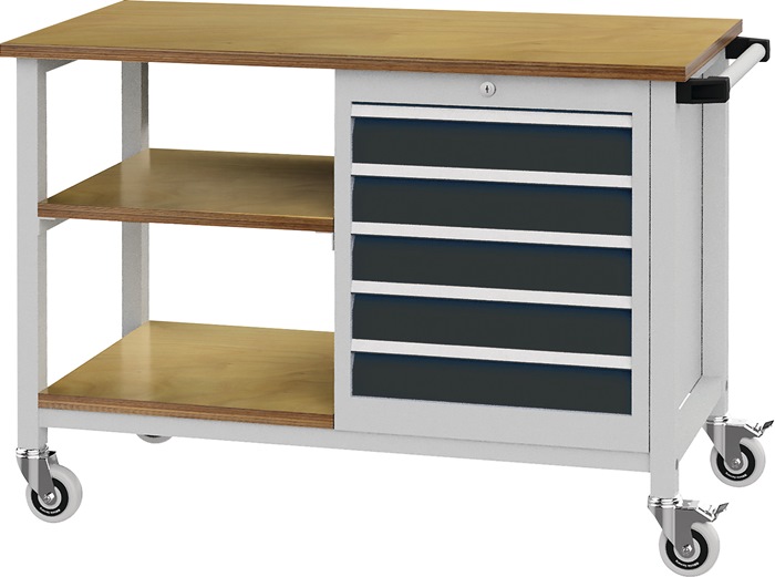 Werkbank B1200xT540xH880mm Buche Multiplex lichtgrau/grau 5 Schubl.
