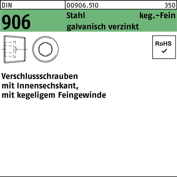 Verschlußschraube DIN 906 Innen-6kt M8x1 Stahl galv.verz. 100St.