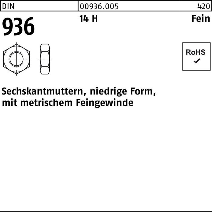 Sechskantmutter DIN 936 M12x 1,25 14 H 100 Stück