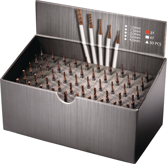 Schaftfräser-Set DIN 6527 D.1/1,5/2/3/4mm Z.3 VHM TiSiN 50tlg.Krt.TECWERK