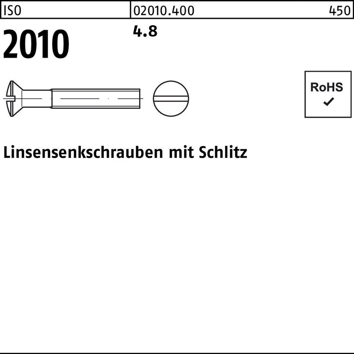 Linsensenkschraube ISO 2010 Schlitz M4x 8 4.8 2000 Stück