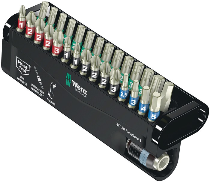 Edelstahlbitsortiment BC 30 Stainless 1 30-tlg.PH/PZD/T/6KT.Schnellw.Halter WERA