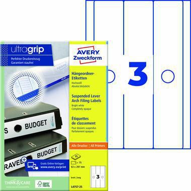Avery Zweckform Ordneretikett L4757-25 63x297mm ws 75 St./Pack.