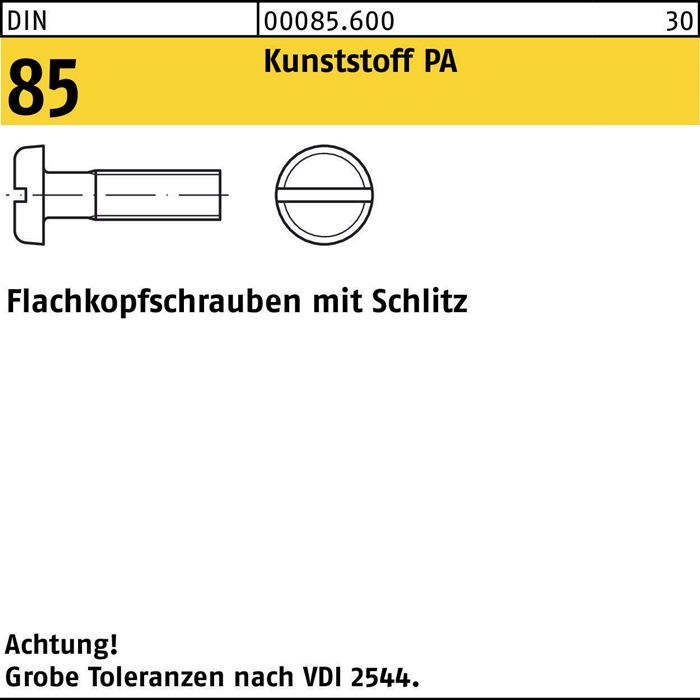 Flachkopfschraube DIN 85 m.Schlitz M5x 16 Polyamid 200 Stück
