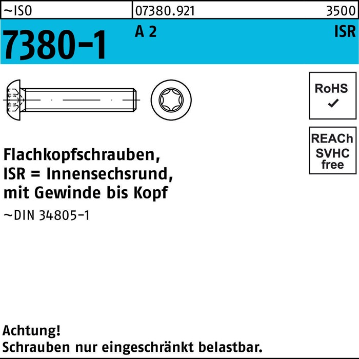 Flachkopfschraube ISO 7380-1 ISR VG M6x 60-T30 A 2 200 Stück