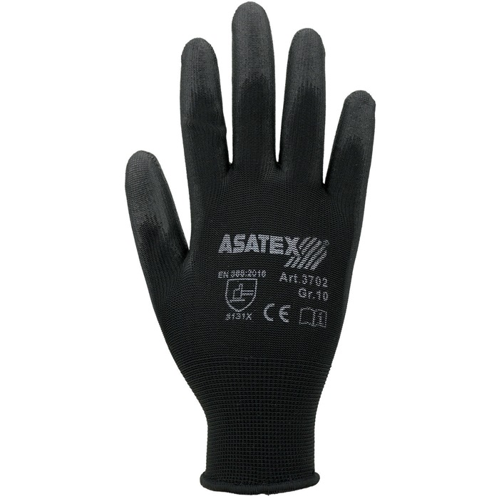 Handschuhe Gr.8 schwarz EN 388 PSA II Nyl.m.PU ASATEX