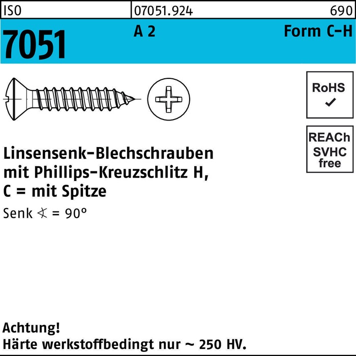 Blechschraube ISO 7051 LISEKO Spitze/PH 4,8x 60 -C-H A 2 250St.