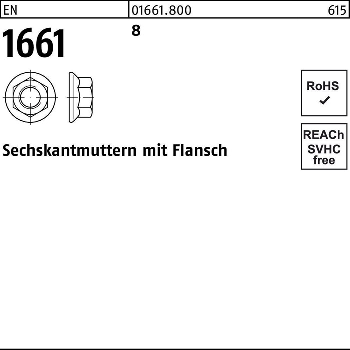 Sechskantmutter EN 1661 Flansch M6 8 1000 Stück