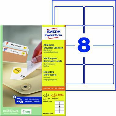 Avery Zweckform Etikett L4745REV-25 96x63,5mm weiß 240 St./Pack.