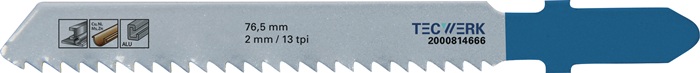 Stichsägeblatt Gesamt-L.76,5mm Zahnt.2mm HSS 5 St./Karte TECWERK