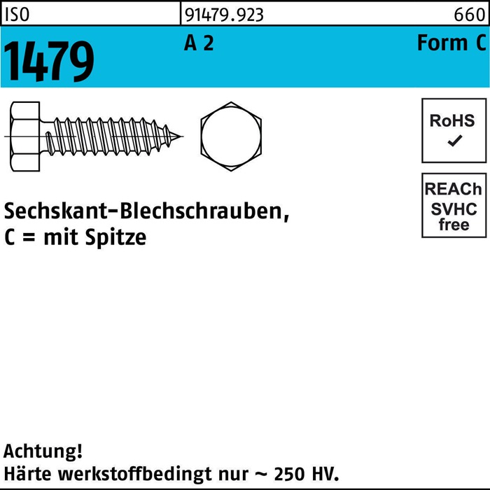 Blechschraube ISO 1479 Spitze/6-kt C 4,2x 45 A 2 500 Stück