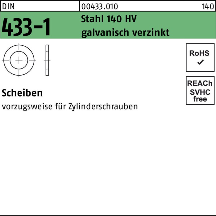 Scheibe DIN 433-1 15x24x2,5 Stahl 140 HV galv.verz. 500 Stück