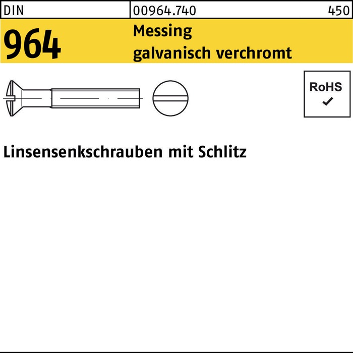 Linsensenkschraube DIN 964 Schlitz M4x 12 Messing galv. verchromt 200St.