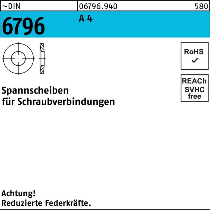 Spannscheibe DIN 6796 10x 23x 2,5 A 4 100 Stück