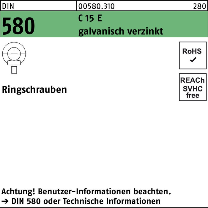 Ringschraube DIN 580 M42 C 15 E galv.verz. 1 Stück