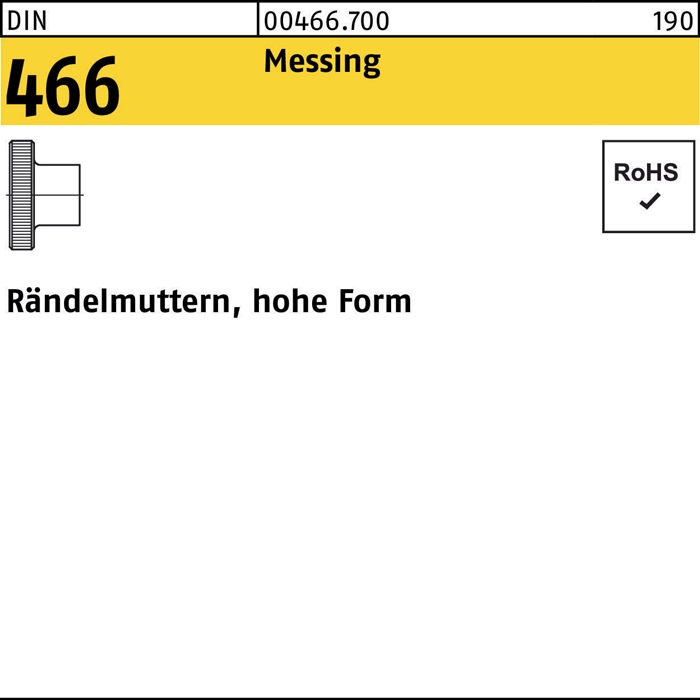 Rändelmutter DIN 466 hohe FormM10 Messing 10 Stück