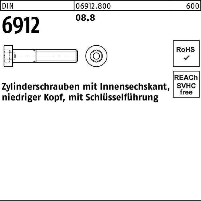 Zylinderschraube DIN 6912 Innen-6kt M4x 10 8.8 100 Stück