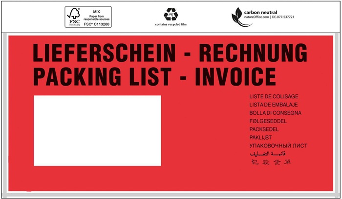 Dokumententaschen Standard Maße 240x110mm DIN-lang m.Druck Dokumente TRANSPAK