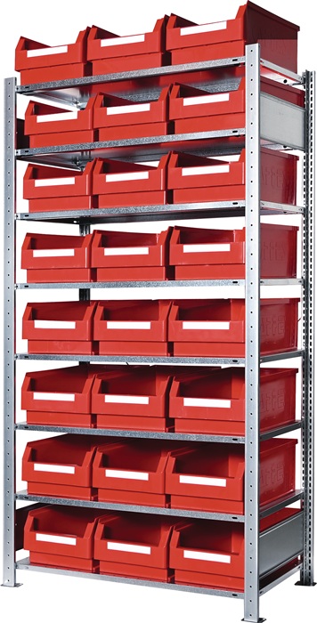 Steckregal H2000xB1000xT500mm Grundregal 8 Stahl-Bd.24xGr.2 rot KAPPES