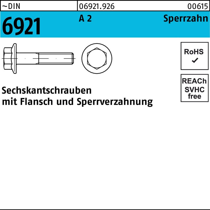 Sechskantschraube DIN 6921 Flansch M8x 40 A 2 Sperrzahnung 200 Stück