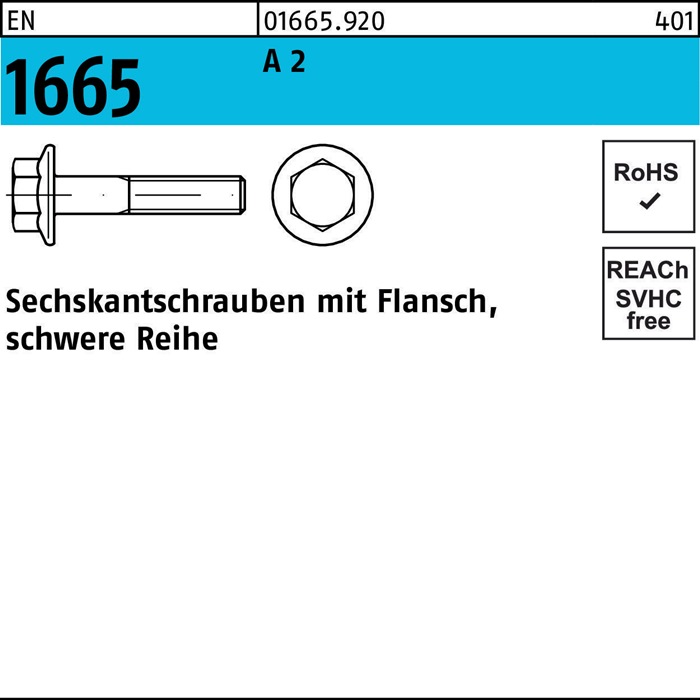 Sechskantschraube EN 1665 Flansch M8x 45 A 2 200 Stück