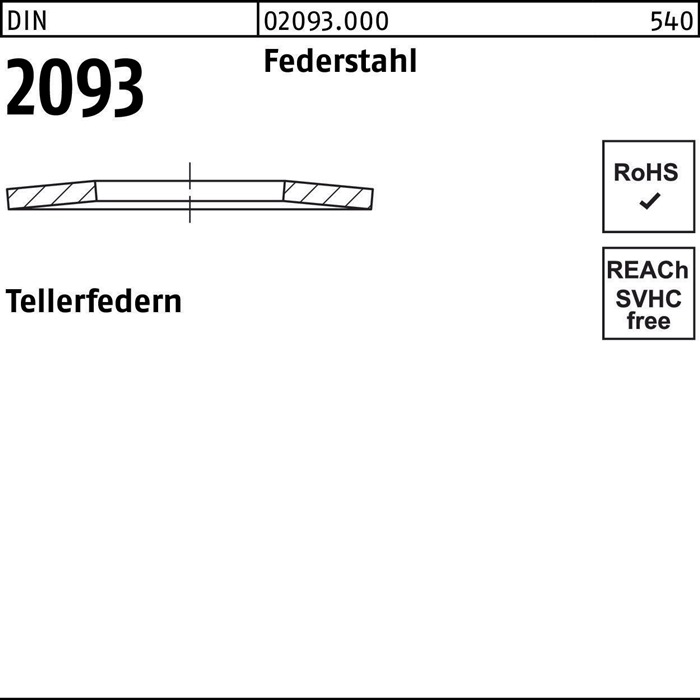 Tellerfeder DIN 2093 20x 8,2x0,5 Federstahl 200 Stück