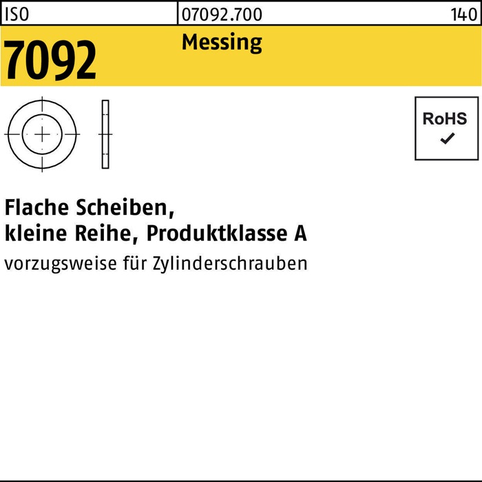 Unterlegscheibe ISO 7092 20 Messing 50 Stück
