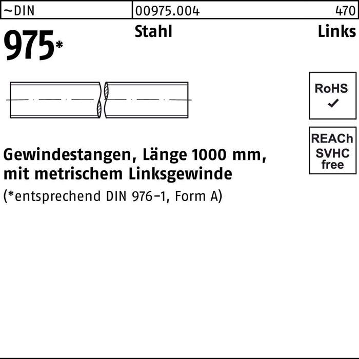 Gewindestange DIN 975 links M16 -LHx 1000mm Stahl 1 Stück